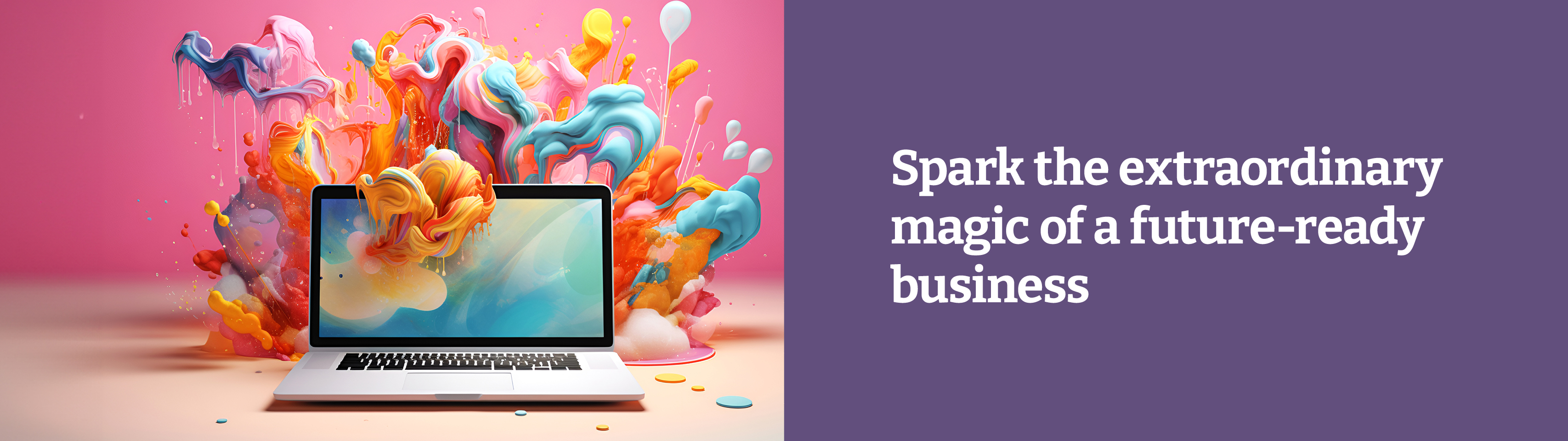 Laptop exploding a with 3D colours. Spark the extraordinary magic of a a future- ready business